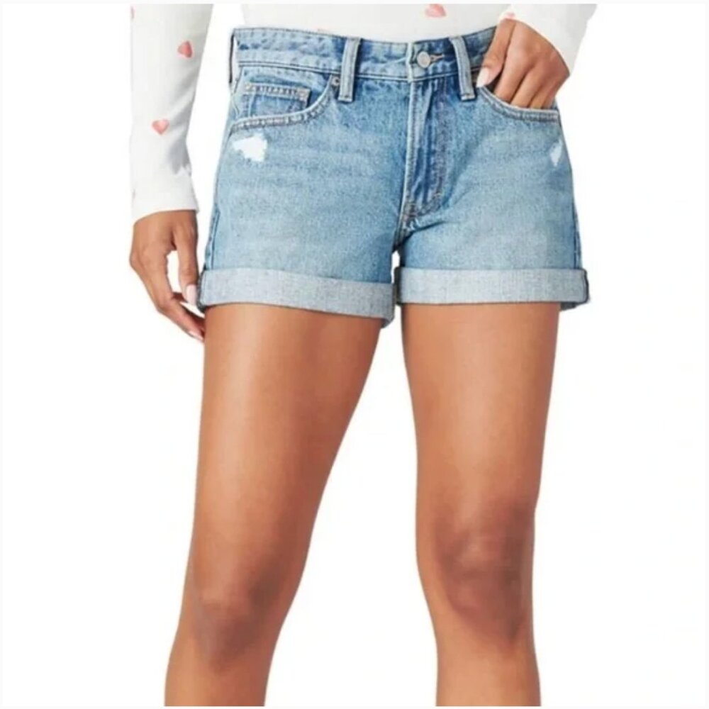 Lucky Brand The Boyfriend Short Distressed Relaxed Fit Light Wash Cuffed 4 / W27